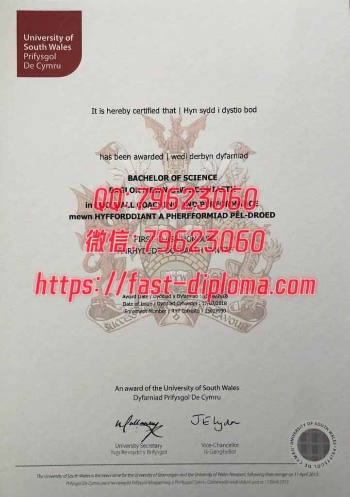 往届南威尔士大学(USW)毕业证成绩单版本案例展示_海外学业留信认证咨询 438南威尔士大学 721x1024